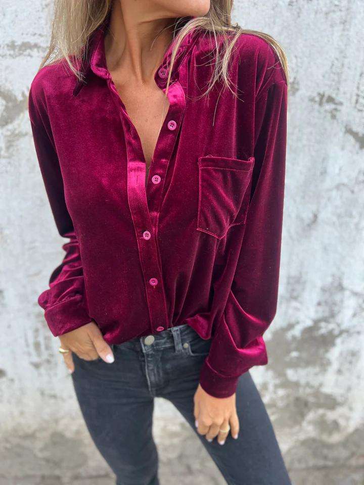 Chemisier femme Fleur en velours – blouse élégante à la brillance douce et coupe raffinée