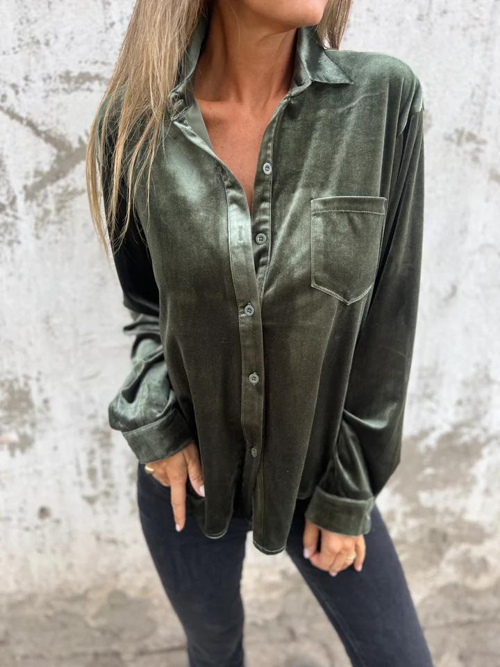 Chemisier femme Fleur en velours – blouse élégante à la brillance douce et coupe raffinée