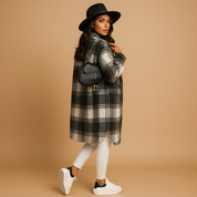 Manteau long femme Marit – coupe cintrée à carreaux effet laine