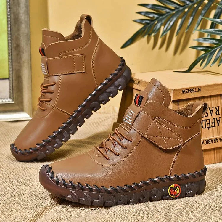 Chaussures femme Leah – chaussures hautes en cuir avec lacets & sangle velcro orthopédiques