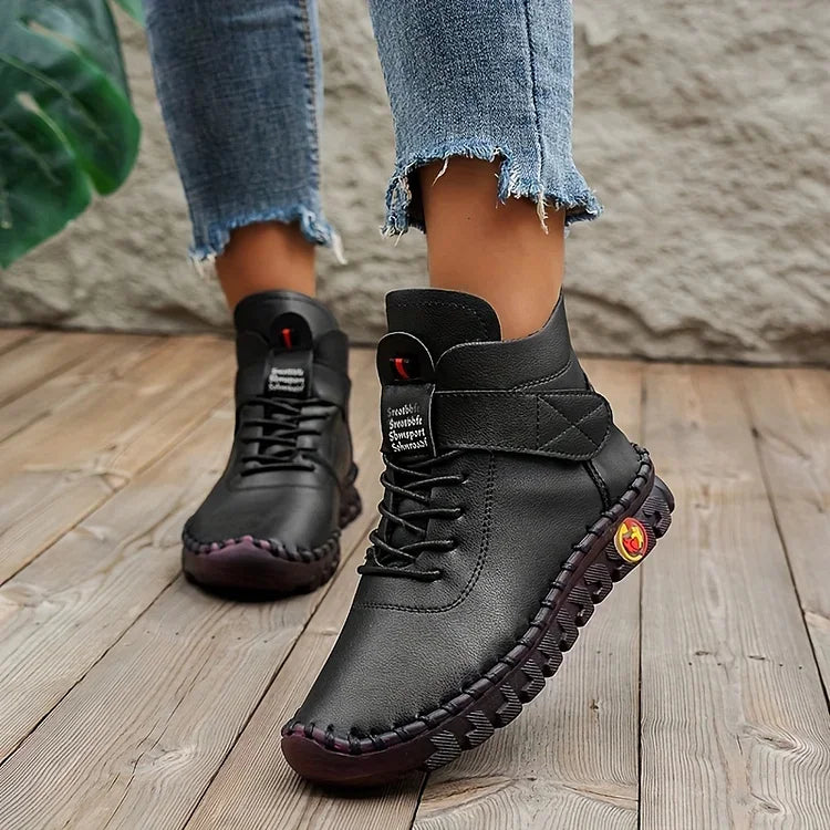 Chaussures femme Leah – chaussures hautes en cuir avec lacets & sangle velcro orthopédiques
