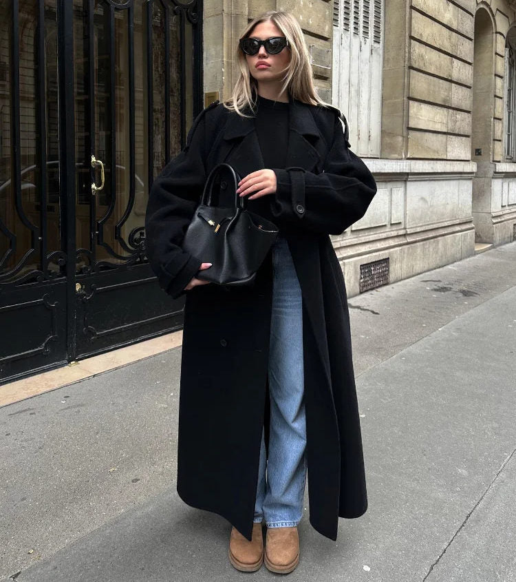Manteau femme Inka – long manteau oversize en laine mélangée à double boutonnage