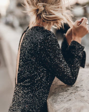 Robe à paillettes femme – robe de soirée dos nu noire ou argentée