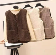 Gilet femme Dione en peluche — sans manches doux & élégant, idéal mi-saison