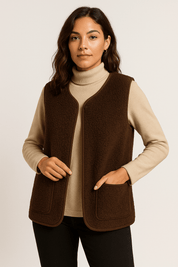 Gilet femme Dione en peluche — sans manches doux & élégant, idéal mi-saison