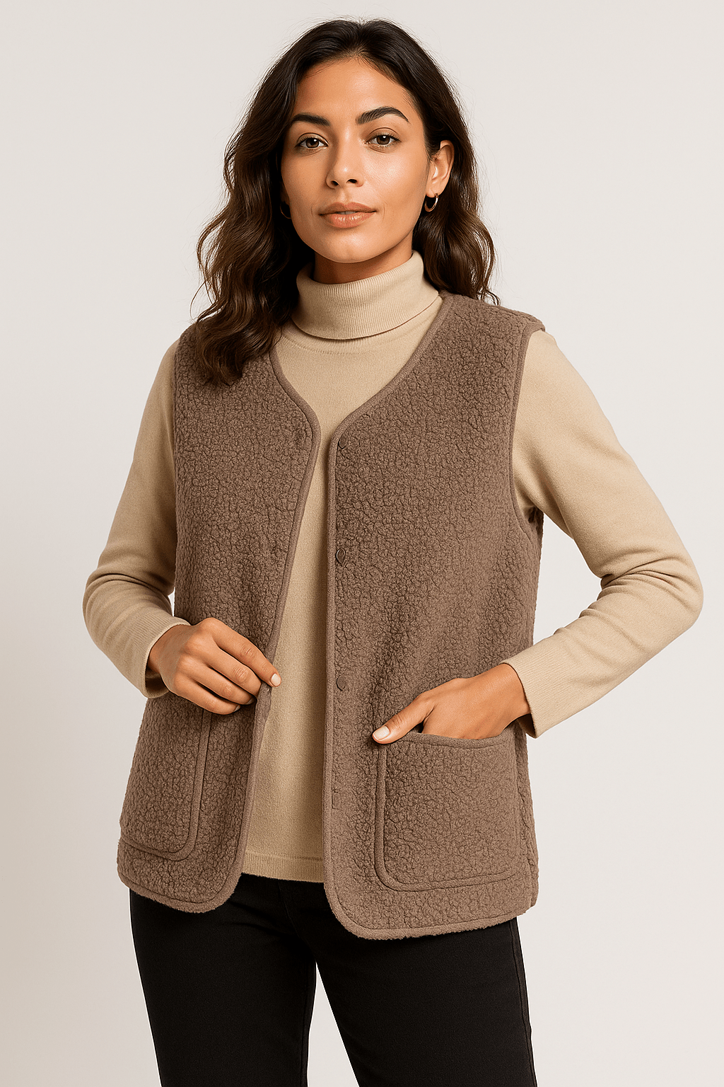 Gilet femme Dione en peluche — sans manches doux & élégant, idéal mi-saison