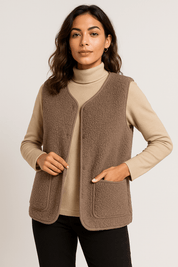 Gilet femme Dione en peluche — sans manches doux & élégant, idéal mi-saison
