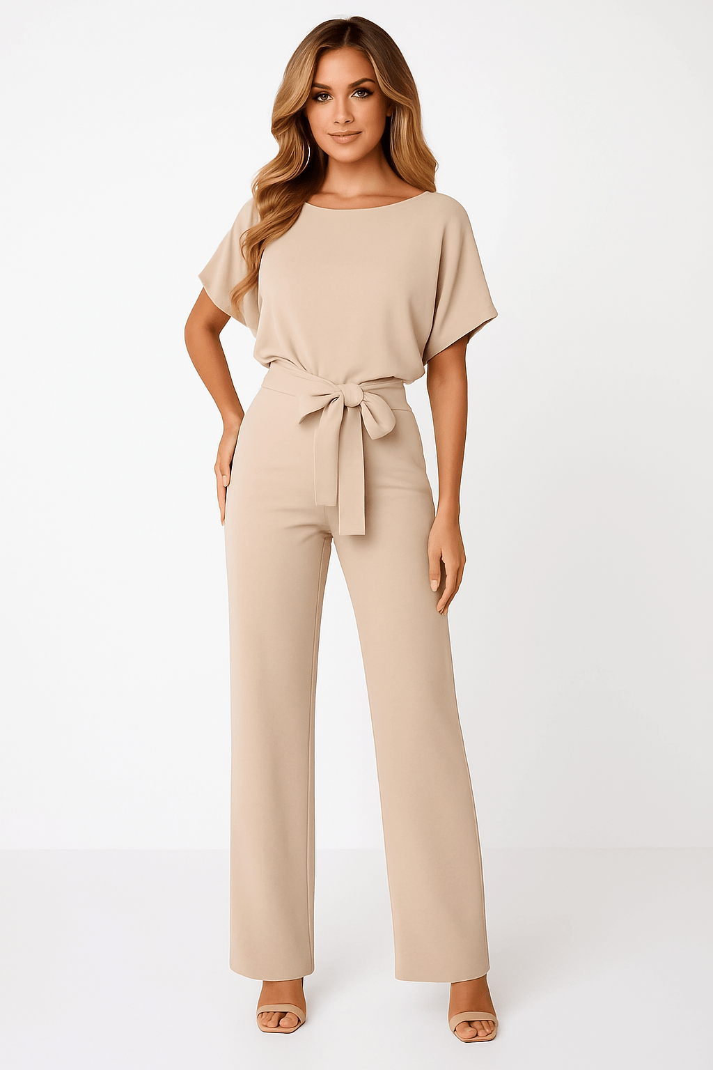 Combinaison femme Elva avec ceinture à nouer — élégante tenue de jour & de soirée