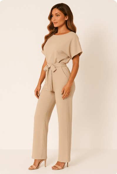 Combinaison femme Elva avec ceinture à nouer — élégante tenue de jour & de soirée
