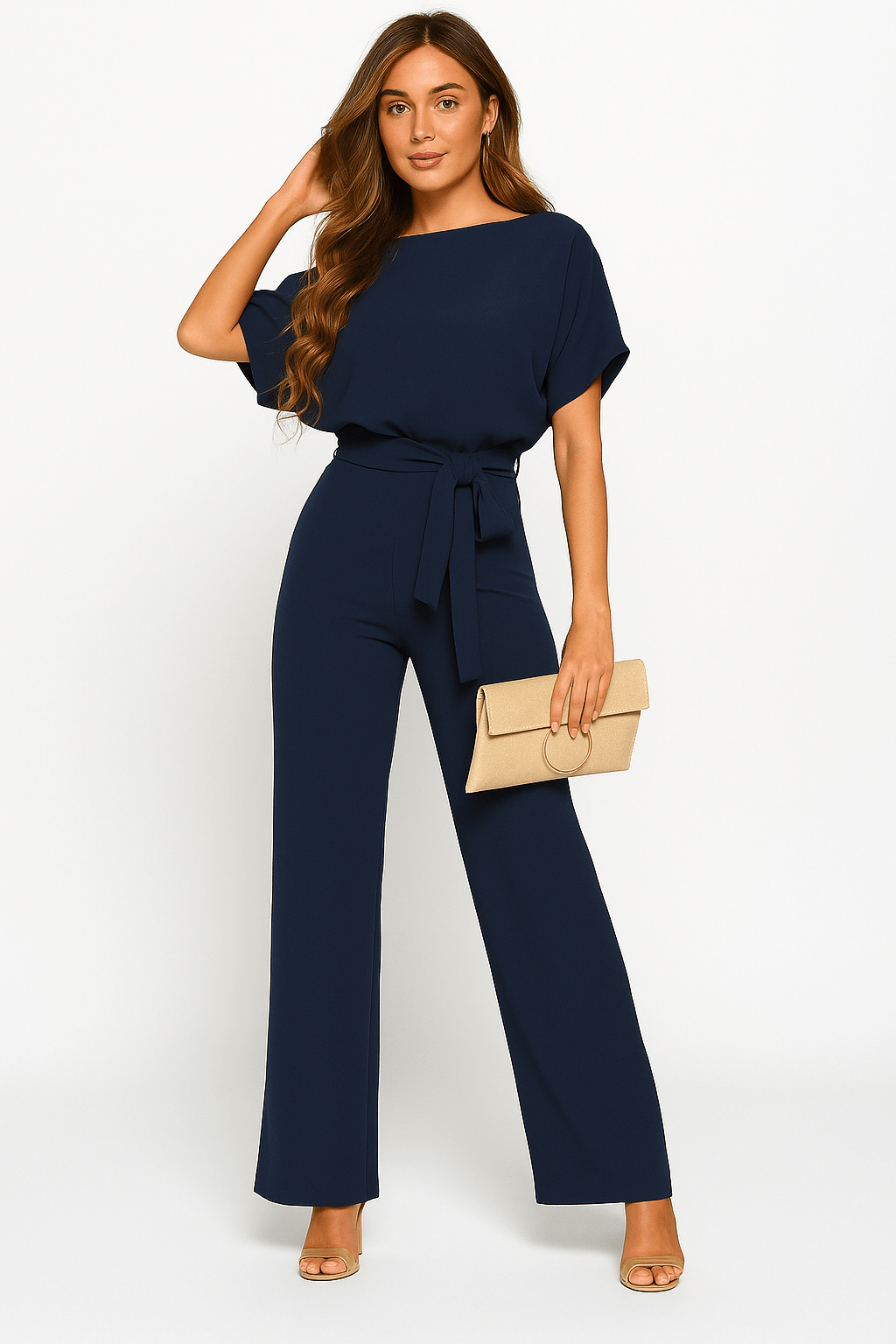 Combinaison femme Elva avec ceinture à nouer — élégante tenue de jour & de soirée