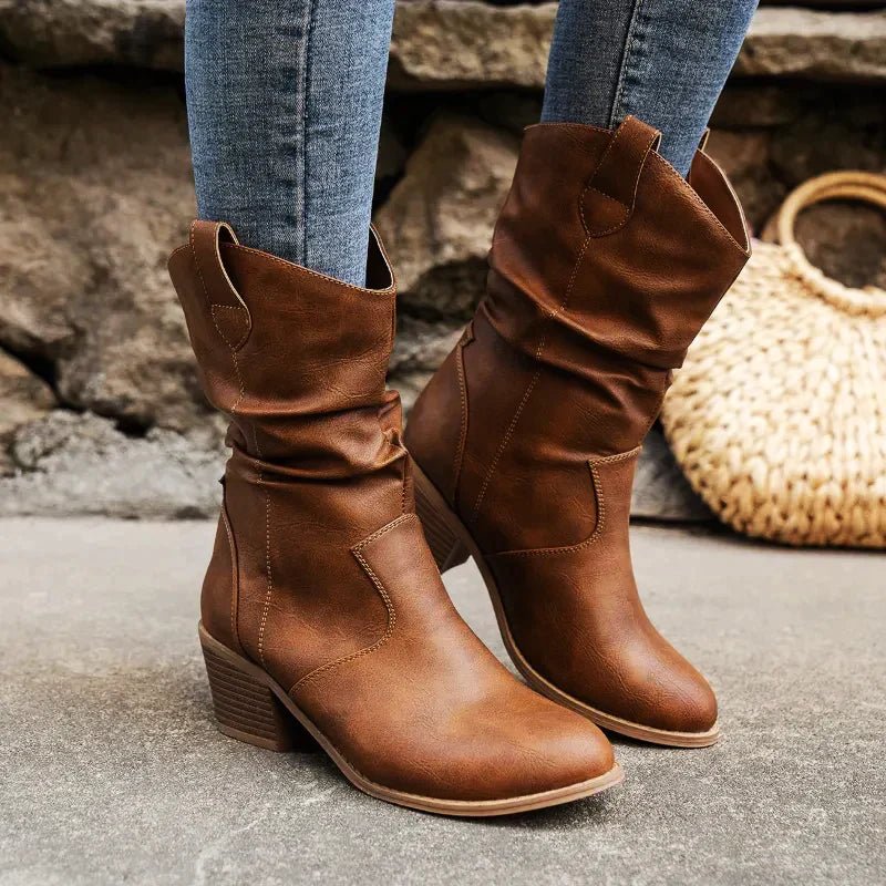 Bottes femme Kamila – bottes plissées élégantes à talon confortable & style casual chic