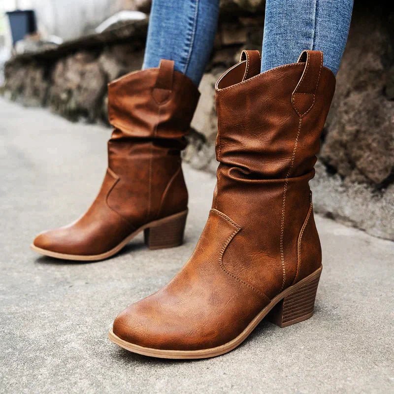 Bottes femme Kamila – bottes plissées élégantes à talon confortable & style casual chic