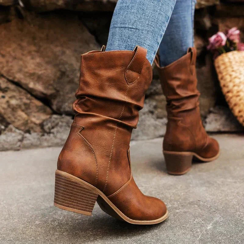 Bottes femme Kamila – bottes plissées élégantes à talon confortable & style casual chic