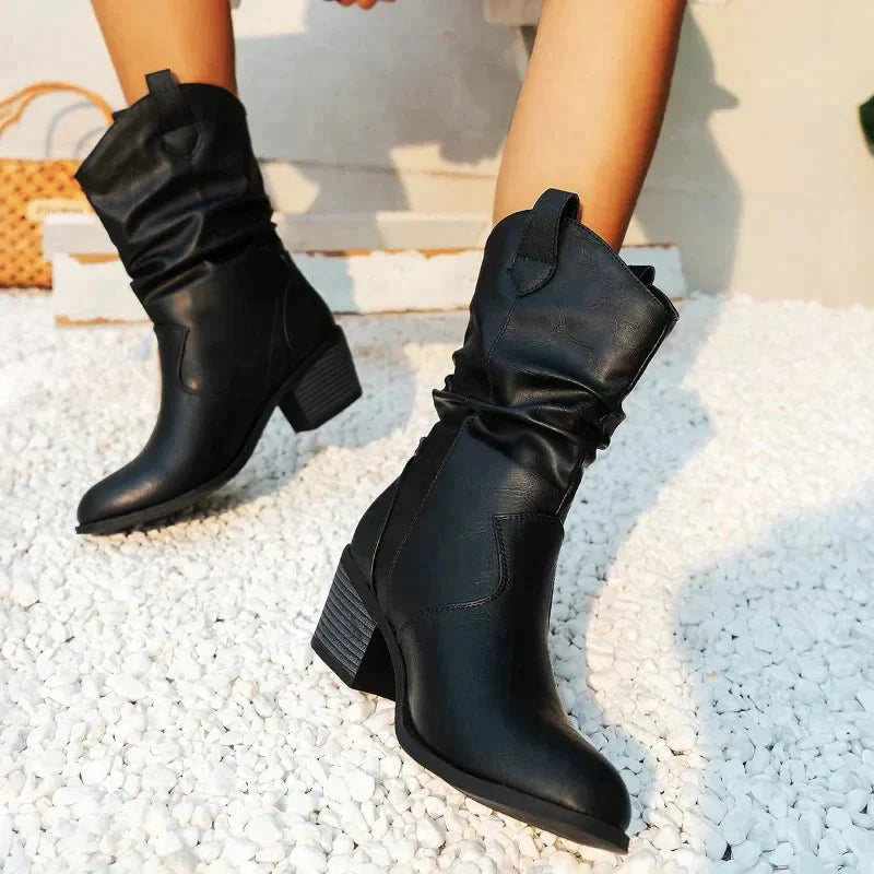 Bottes femme Kamila – bottes plissées élégantes à talon confortable & style casual chic