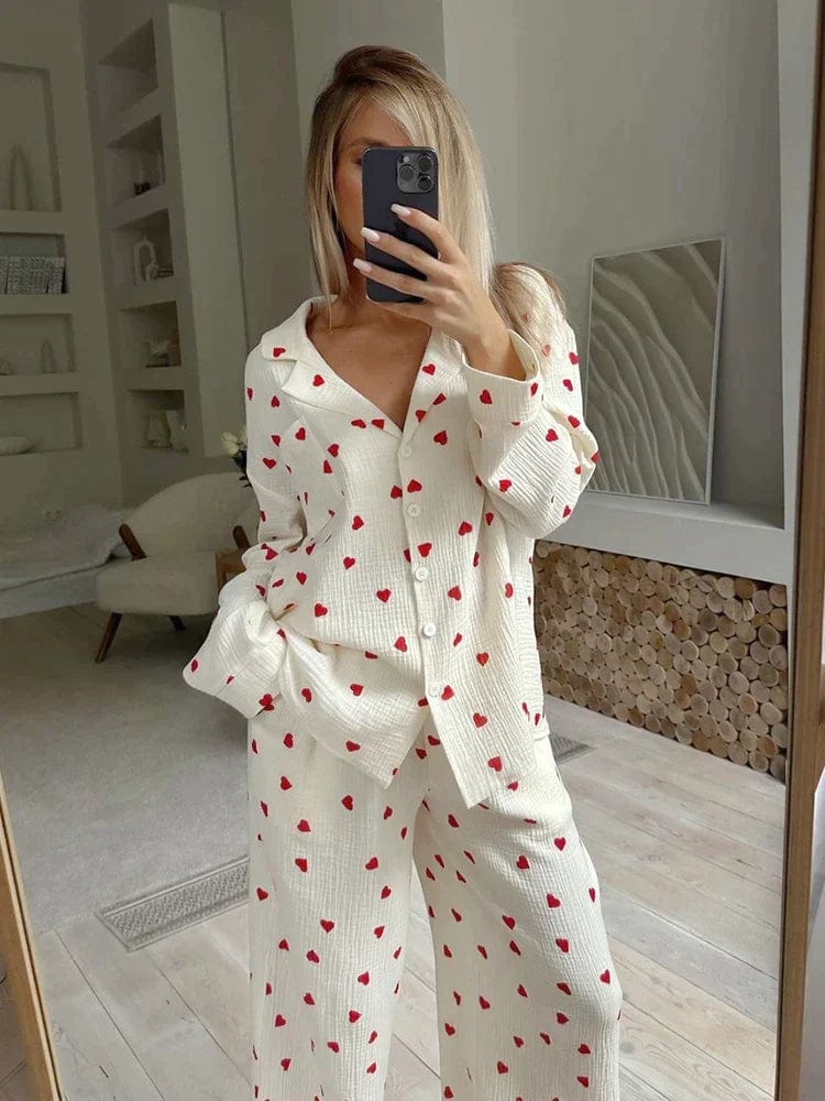 Pyjama femme Lola coton — ensemble deux pièces doux & respirant avec motif cœur