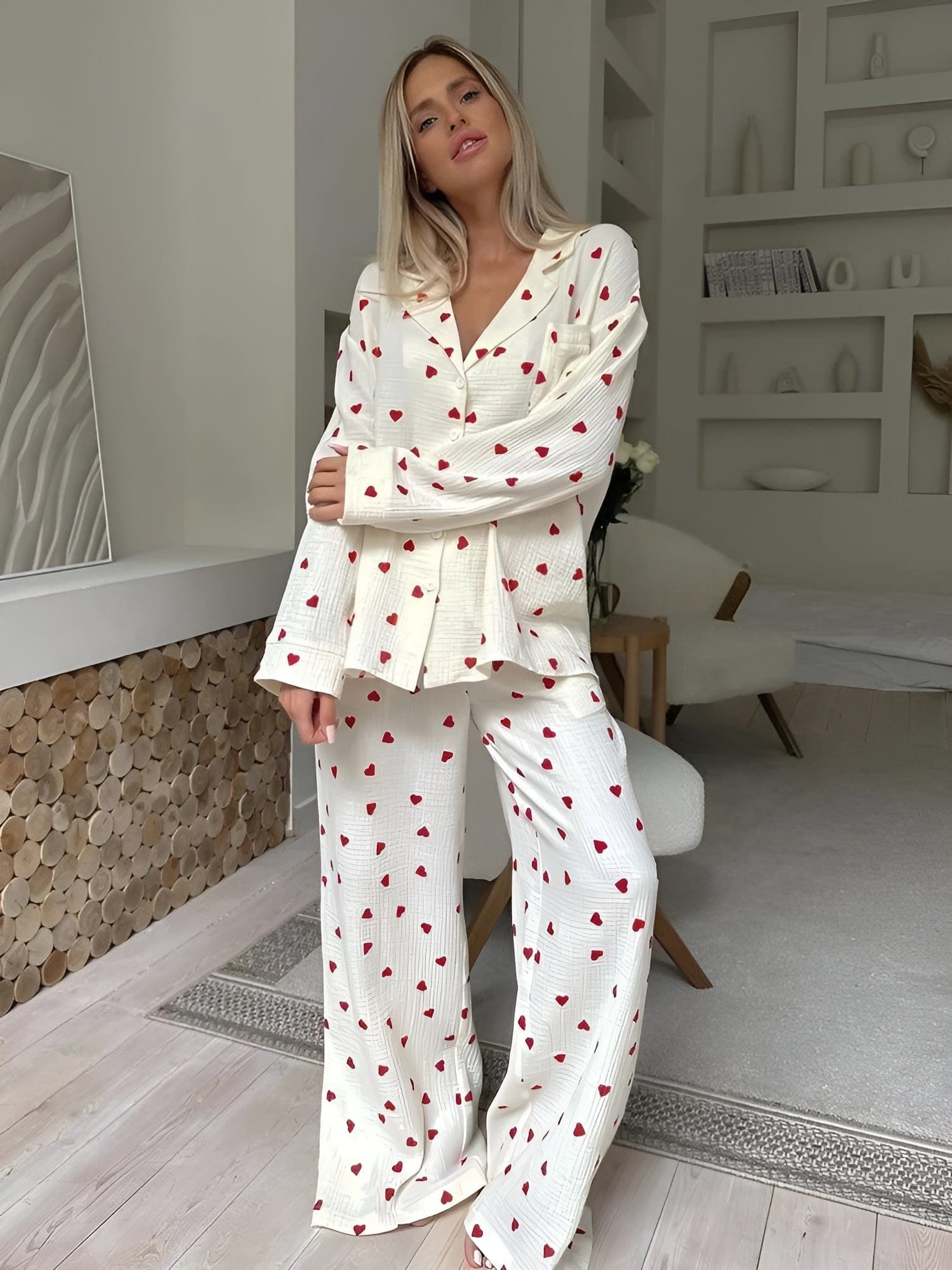 Pyjama femme Lola coton — ensemble deux pièces doux & respirant avec motif cœur
