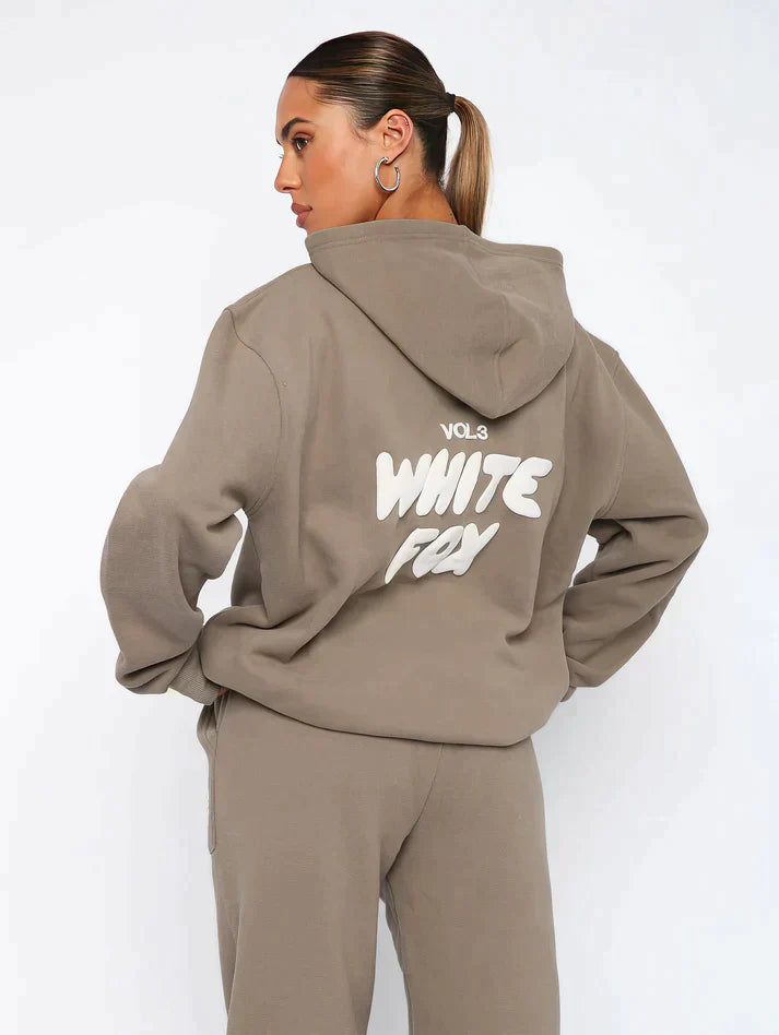 Ensemble femme Noa – survêtement blanc en coton premium avec hoodie & coupe ample