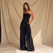 combinaison femme Viola sans bretelles – jumpsuit élégante à jambes larges