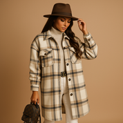 Manteau long femme Marit – coupe cintrée à carreaux effet laine