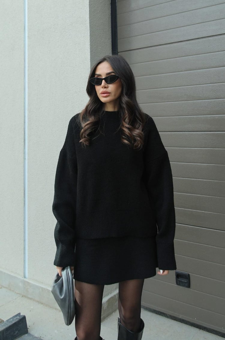 Ensemble Femme Automne-Hiver – Pull Oversize & Jupe Coordonnée Bordeaux