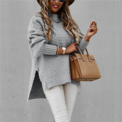 Pull Sofia ample col montant & zijsplit – Tricot doux tendance hiver mode