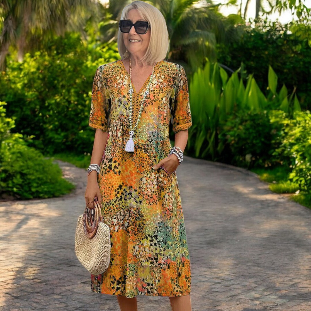 Robe d’été midi femme – Coupe fluide avec manches courtes et poches