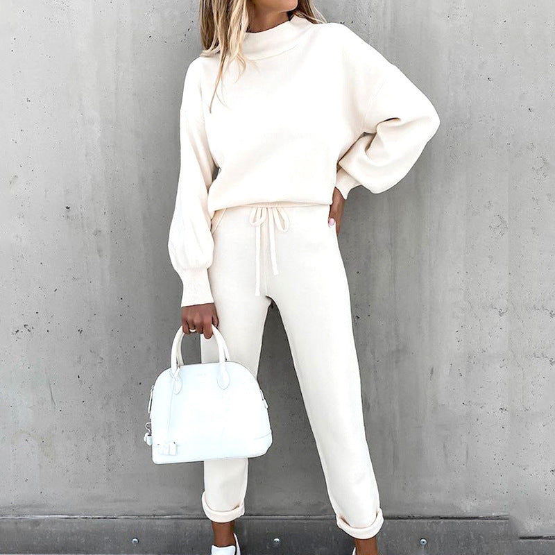 Ensemble loungewear femme ultra doux – col roulé & pantalon taille haute